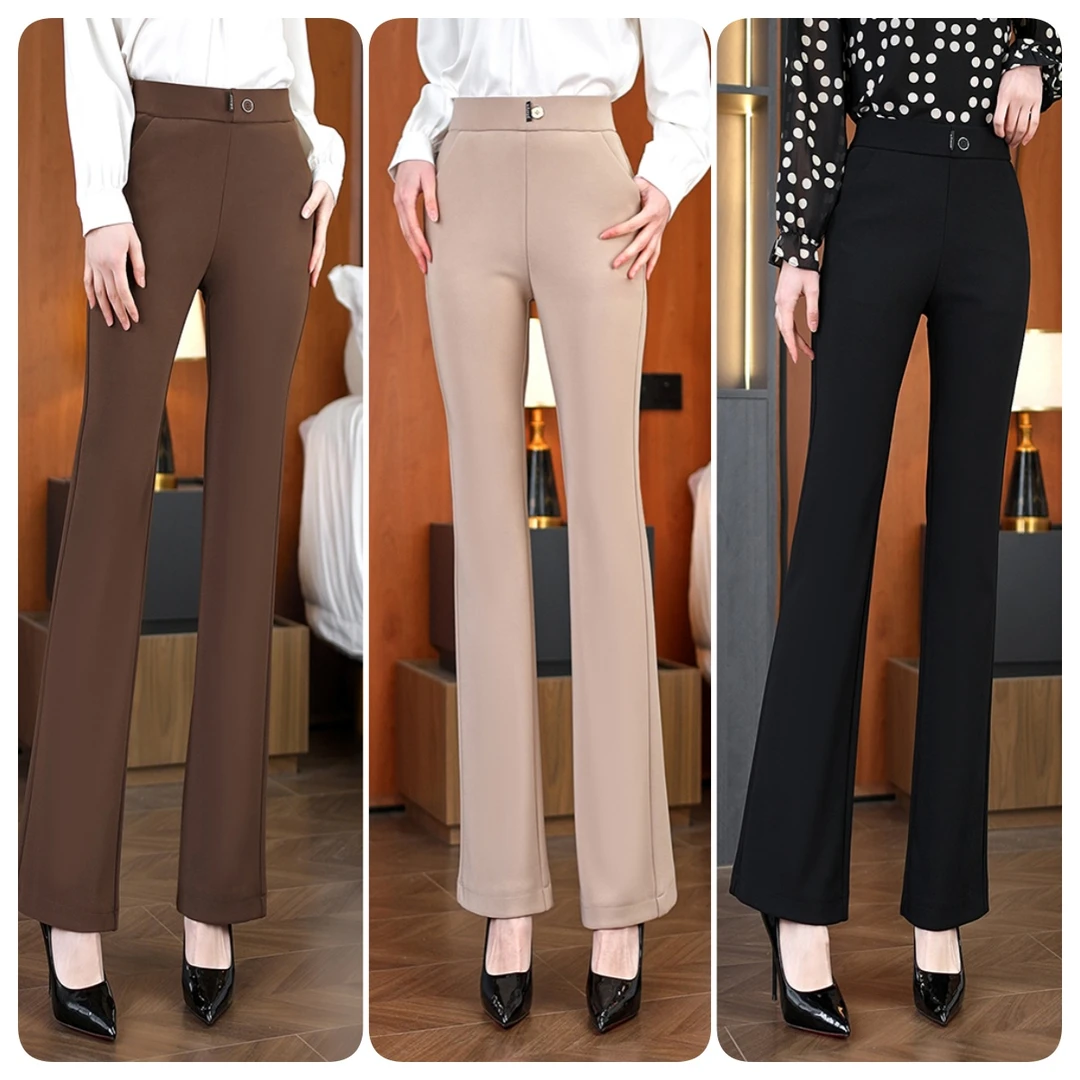 阔腿高腰长裤高透轻薄显瘦裤春秋外穿休闲裤微喇裤口袋直筒