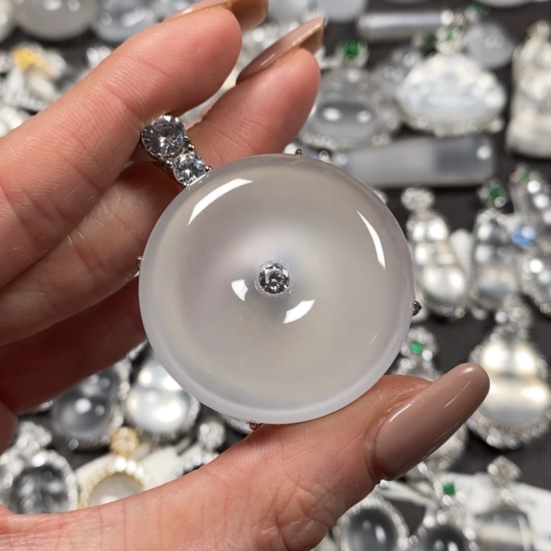 初***语石英质玉银S925镶嵌颈饰无棉卡35平安扣