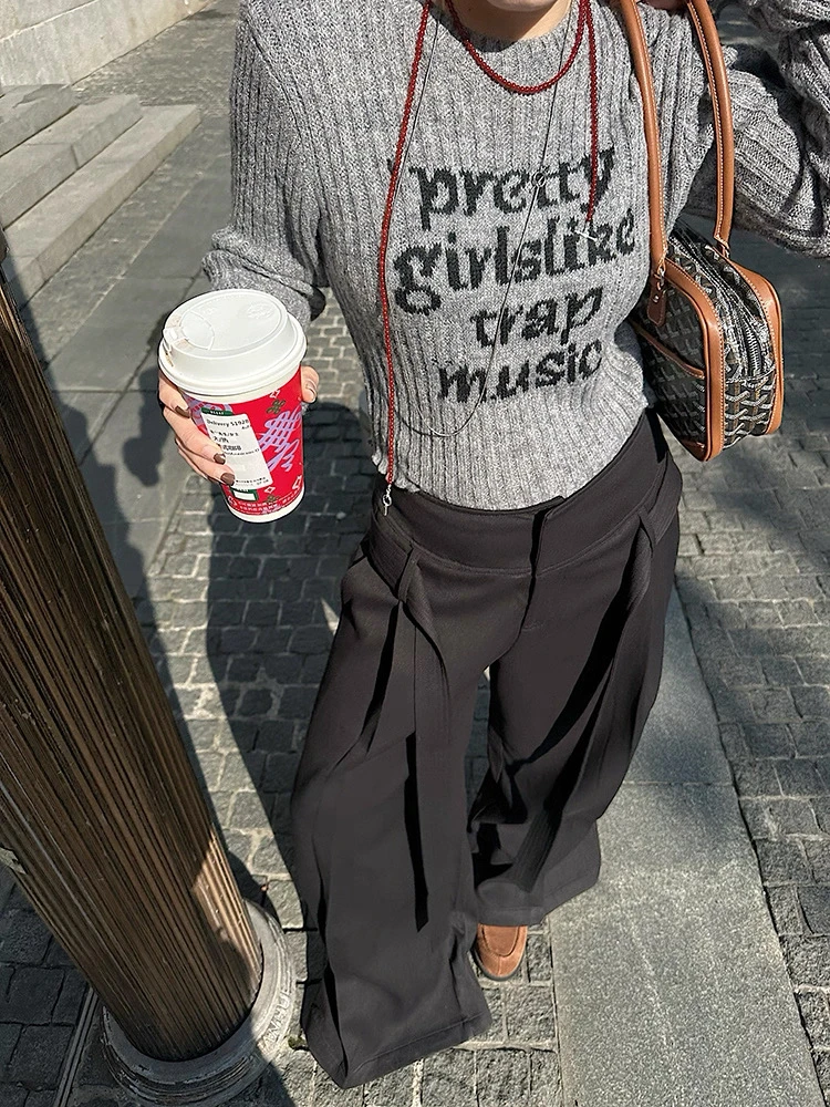 橘色长袖字母提花新款灰色时髦保暖百搭毛衣上衣#8630