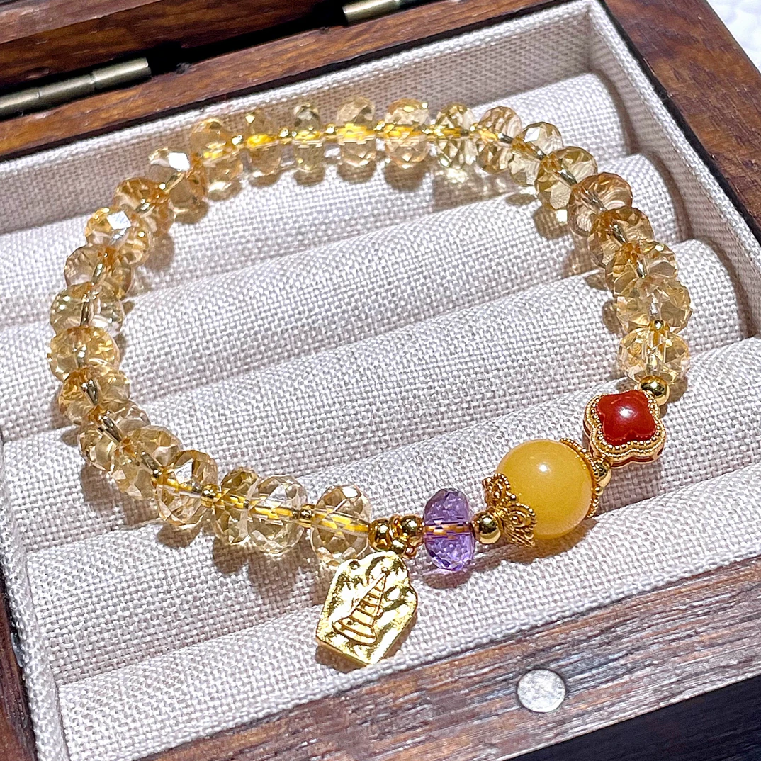 「多姿多彩」天然巴西切面黄水晶手串女士轻奢多宝水晶手链