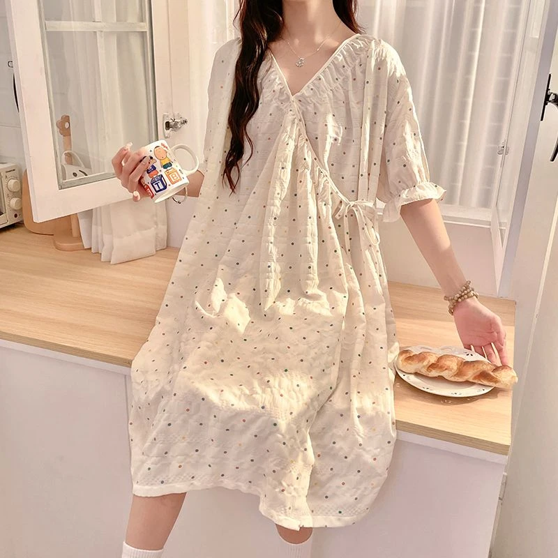 【240斤】夏季短袖睡裙加肥加大云朵棉长款日式和服ins风甜美家居服