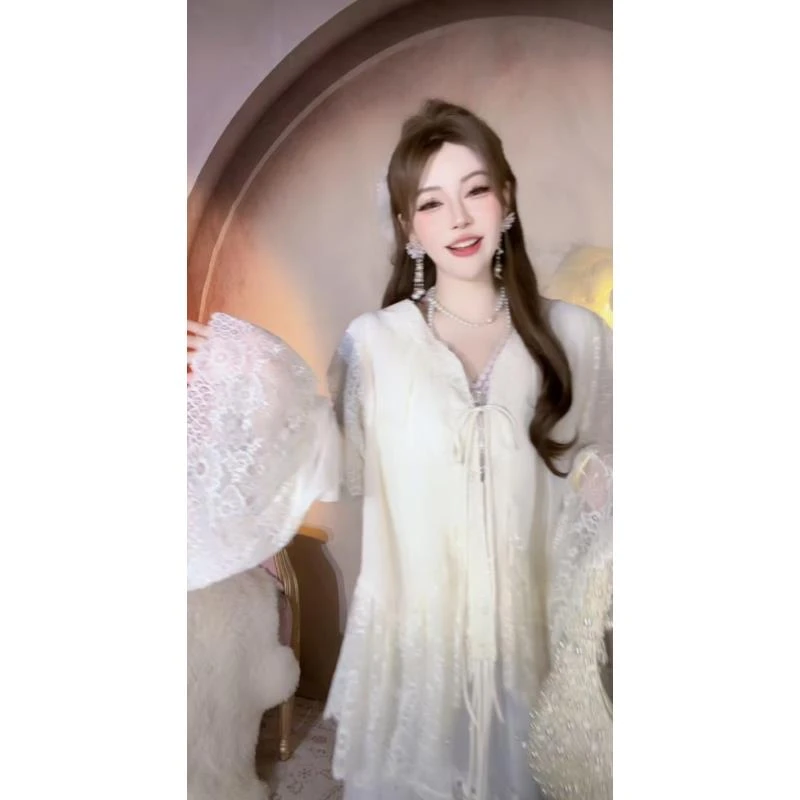 【崔】S0062 法式蕾丝V领雪纺衬衫高级感气质名媛风纯欲长袖上衣