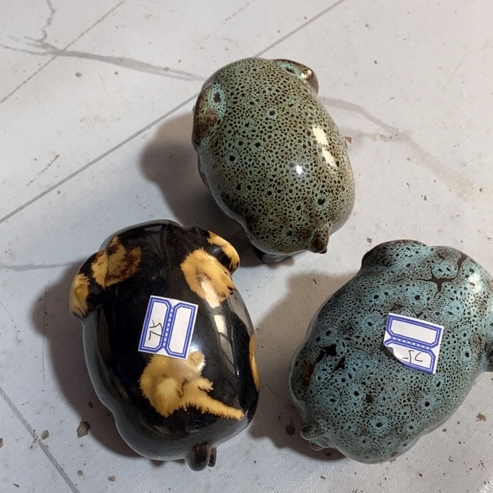 橙***0瓷片窑变花釉小象三个
