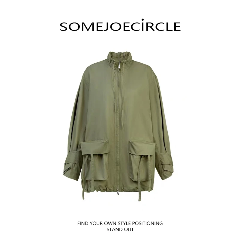 SOMEJOECIRCLE【绿色】赵露思同款25秋复古工装军绿色风衣Z6964