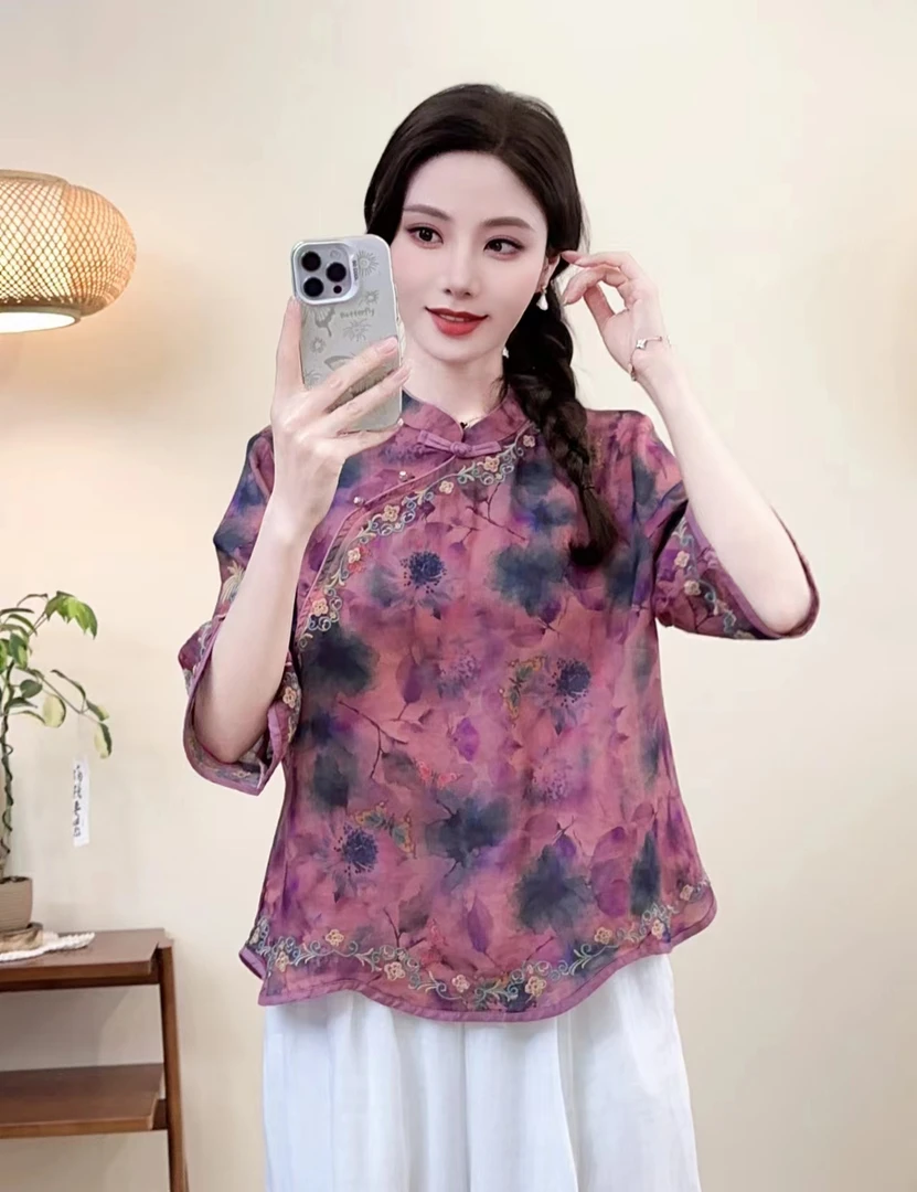 020苎麻爆款盘扣刺绣上衣