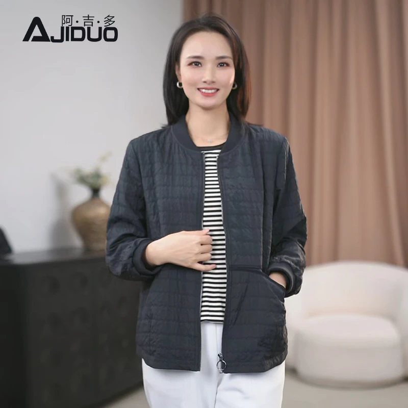A22356阿吉多黑色长袖短外套女2025新款秋季时尚休闲大码夹克上衣
