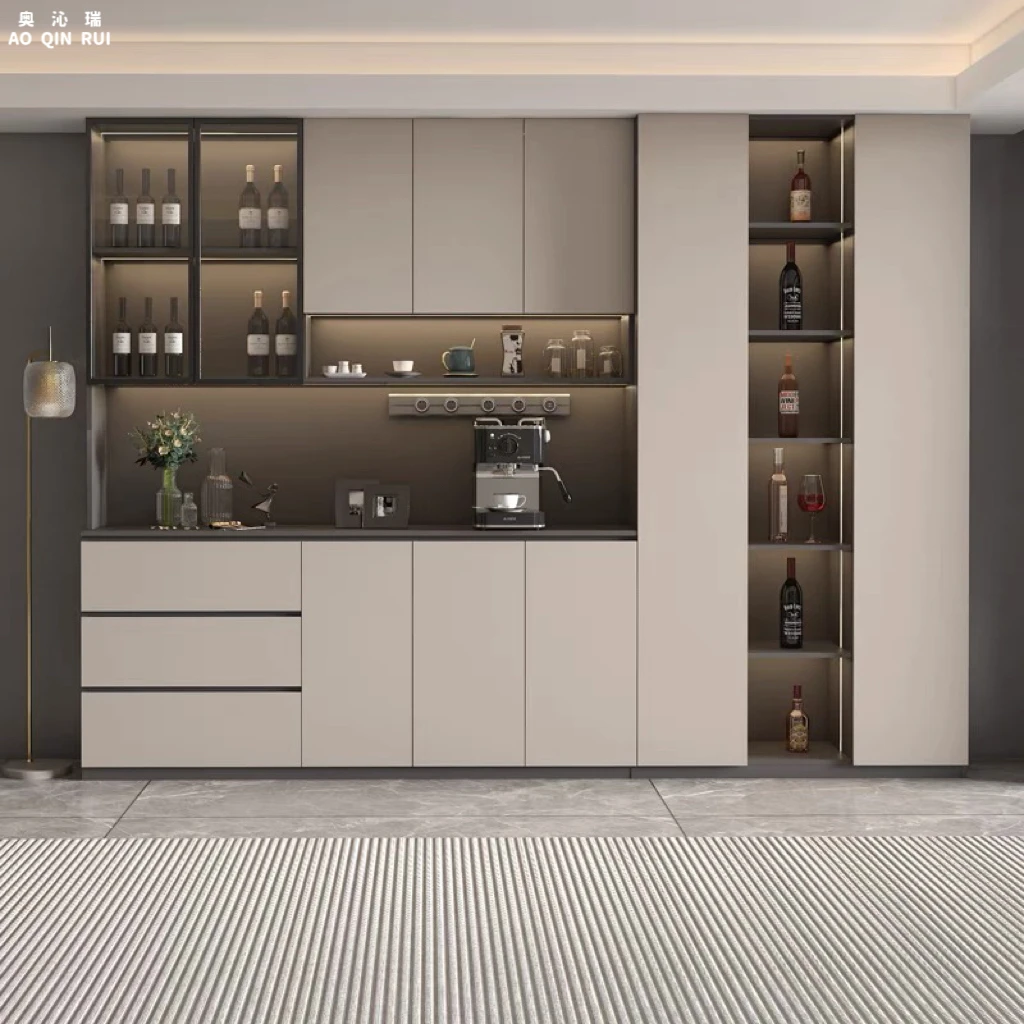 奥沁瑞餐边柜靠墙一体现代简约酒柜客厅新款储物柜定制柜玻璃厅柜