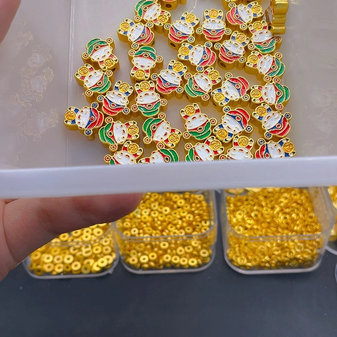 锆石铜合金财神饼珠2个