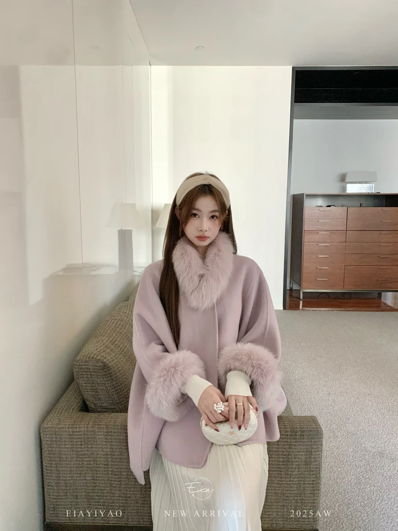 EIA一尧【雪芙千金】65.8绵羊毛双面呢轻奢慵懒气质高级狐狸毛外套