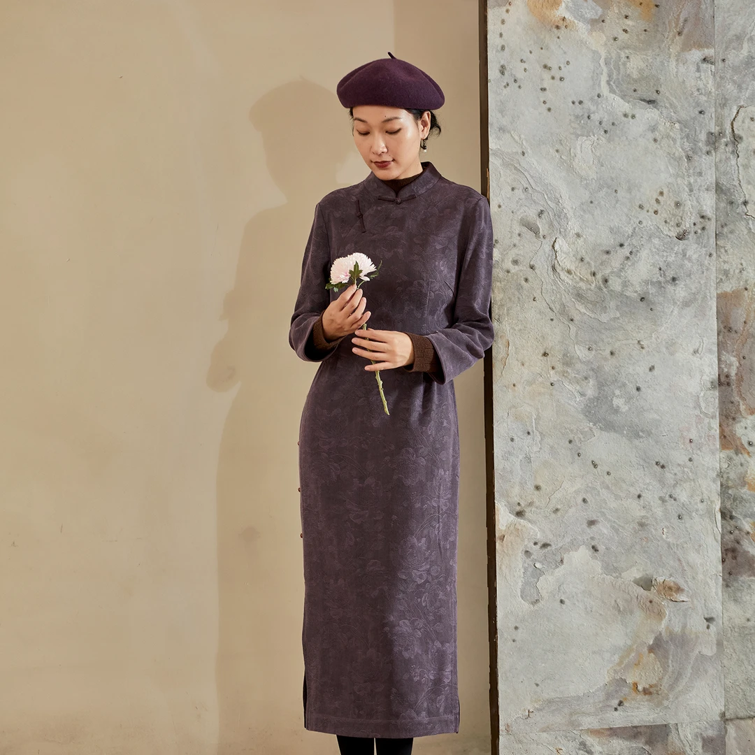 布小匠原创设计柞蚕丝提花显瘦改良旗袍女2025新款秋冬高端连衣裙