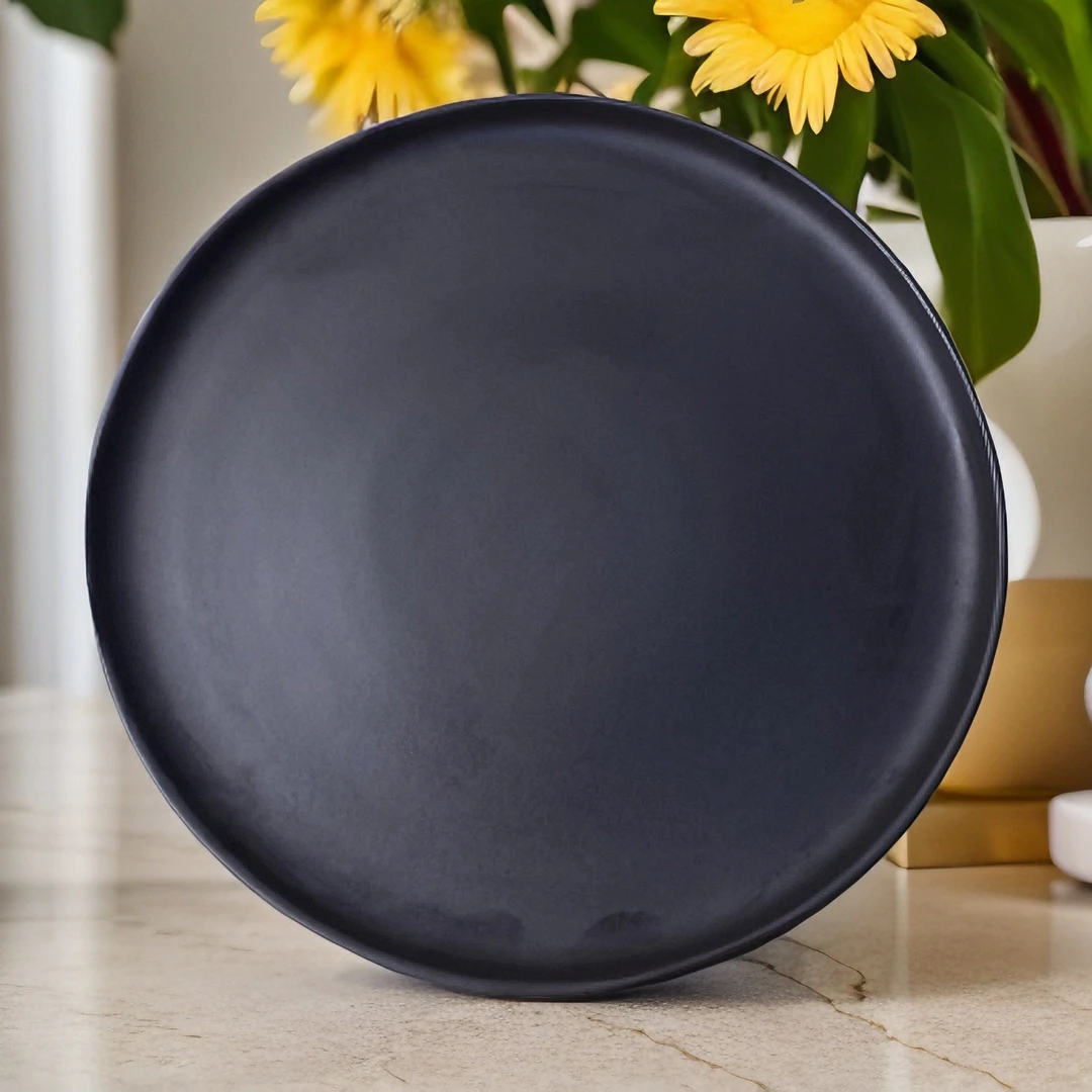 172默认微瑕黑色折边西餐盘菜盘餐具陶瓷家用盘子10.5英寸26.67cm