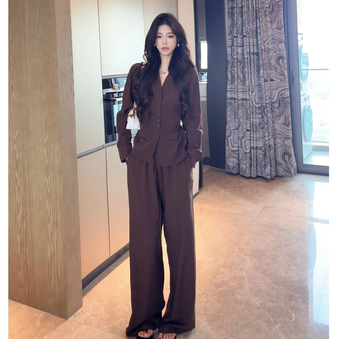 极简老钱风慵懒风百搭高级感套装衬衫长袖+休闲裤松弛感贵气女装