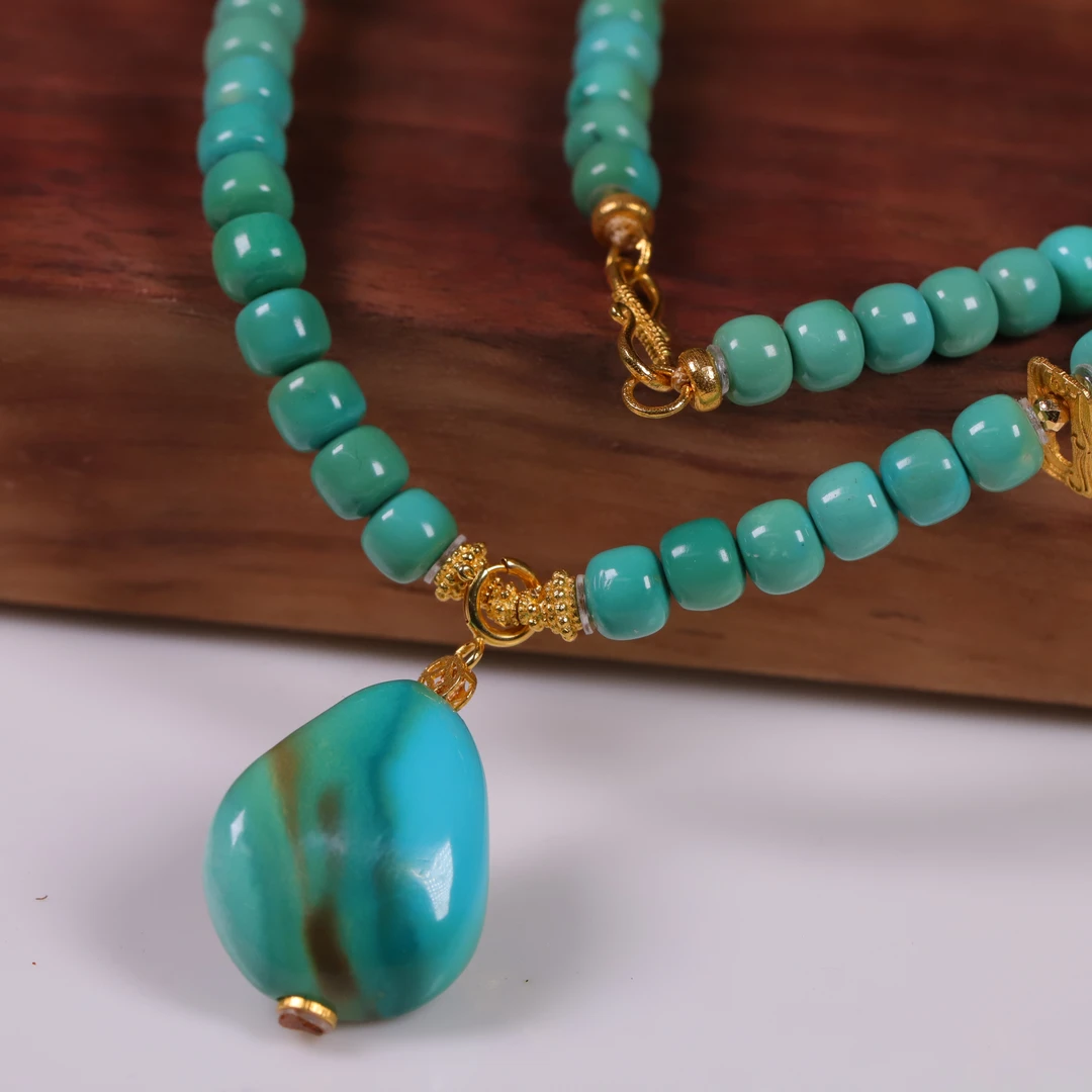 天然原矿绿松石高瓷绿18K金项链