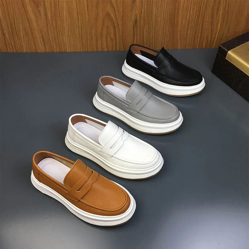 真皮一脚蹬男鞋2025夏季新款厚底轻便透气懒人鞋男士单层皮乐福鞋