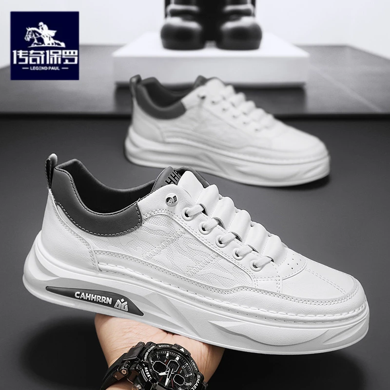 传奇保罗正版男鞋秋季透气网面运动鞋一脚蹬小白鞋薄款镂空网鞋男