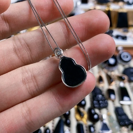 翡翠银S925镶嵌颈饰上**水缅甸天然a货墨翠