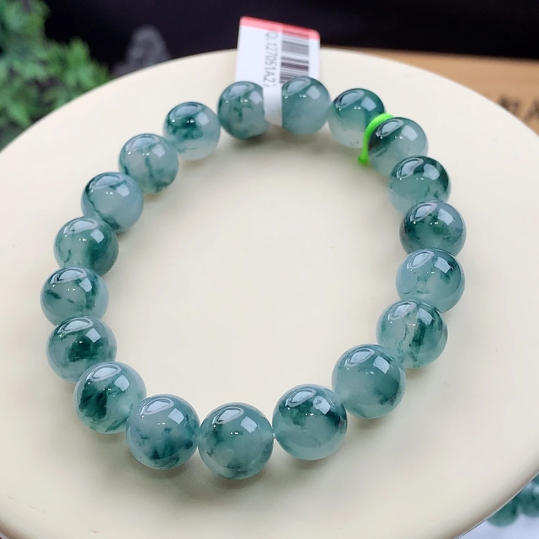 未镶嵌手链翡翠正冰胶 青花瓷 蓝底飘蓝花 卡10mm