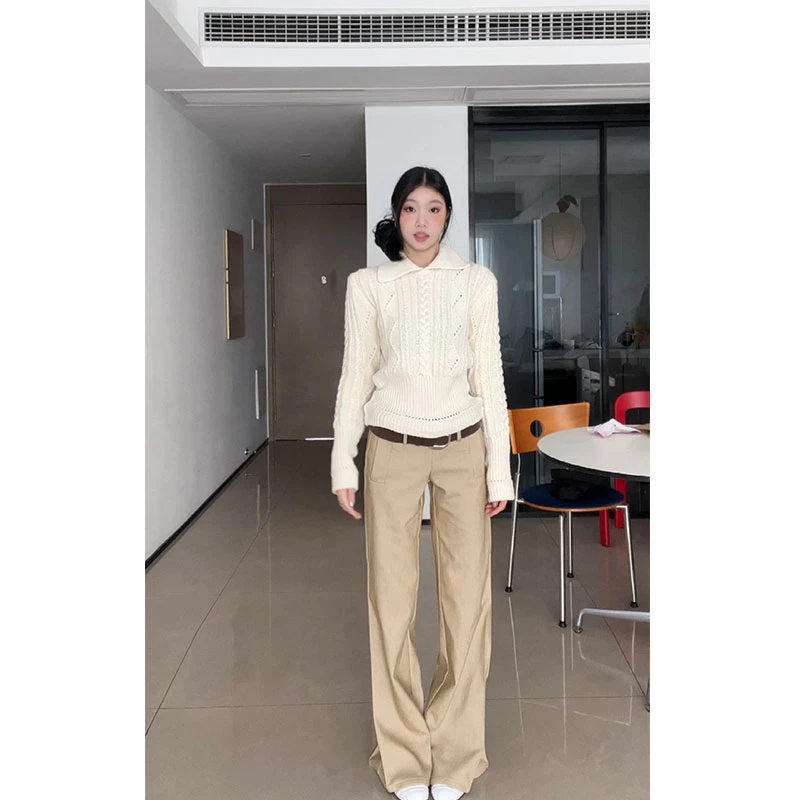 【现货】冬谷晴空 秋冬保暖翻领麻花针织毛衣长袖上衣【2412447】