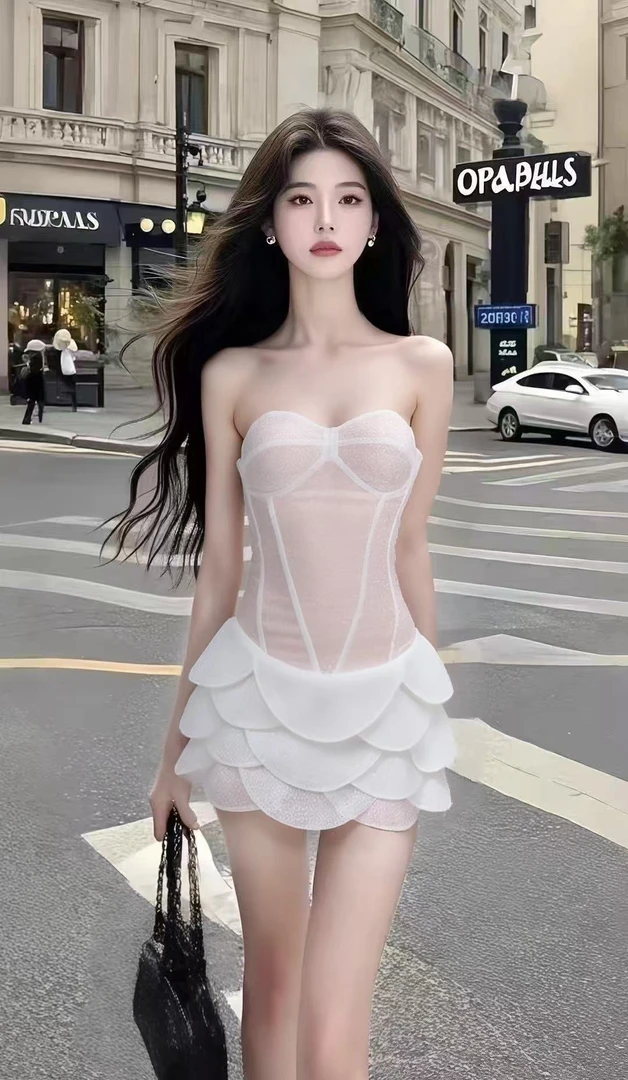 气质名媛性感辣妹风桃心领抹胸修身设计感连衣裙女显瘦时尚短裙