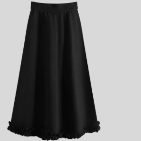 2025秋冬新款百搭时尚中长款高腰宽松休闲双层半身裙女