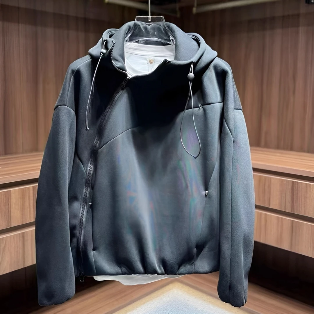 秋冬爆款重磅加厚斜拉链连帽开衫卫衣男高街痞帅百搭休闲情侣外套