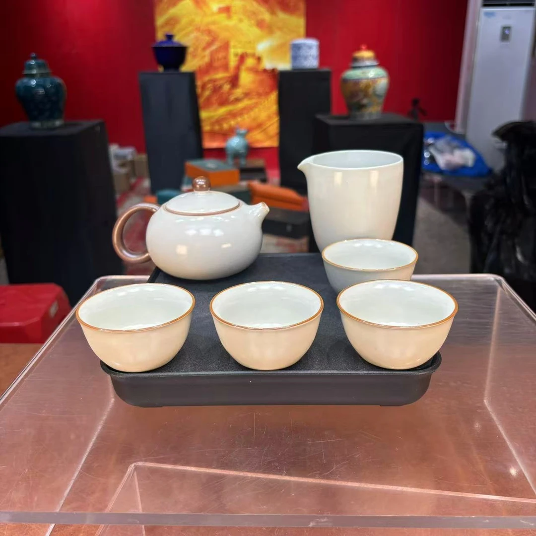 秋香茶具  米黄汝窑西施壶一壶六杯家用小套装（无礼盒）-2881