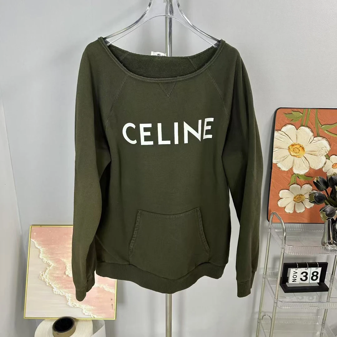 99新 Celine/思琳 Celine 军绿色 卫衣 M码 A6122