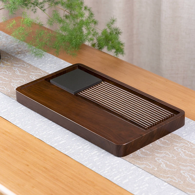 平安纳福 50*28*4CM 【深胡桃色】办公家用茶盘整块实木简约电木款