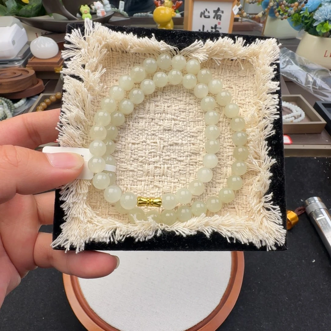 和田玉未镶嵌手链卡8于阗白玉女神链，26