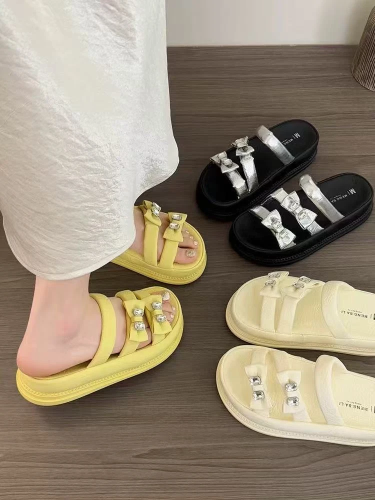 蝴蝶结拖鞋女2025新款外穿夏季时尚厚底一字拖仙女风配裙子凉拖鞋