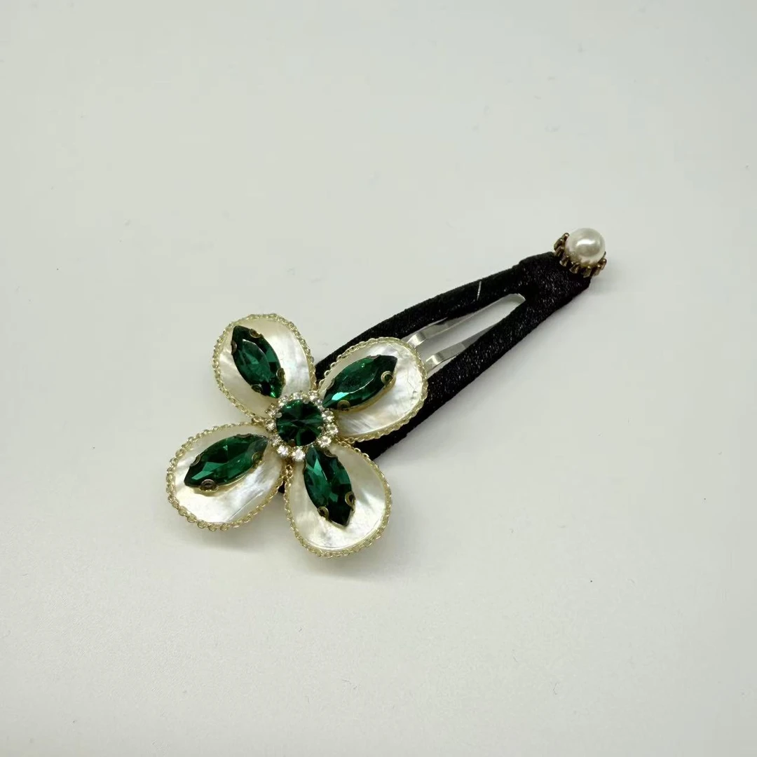 BJ28 绿色小花发夹气质时尚百搭