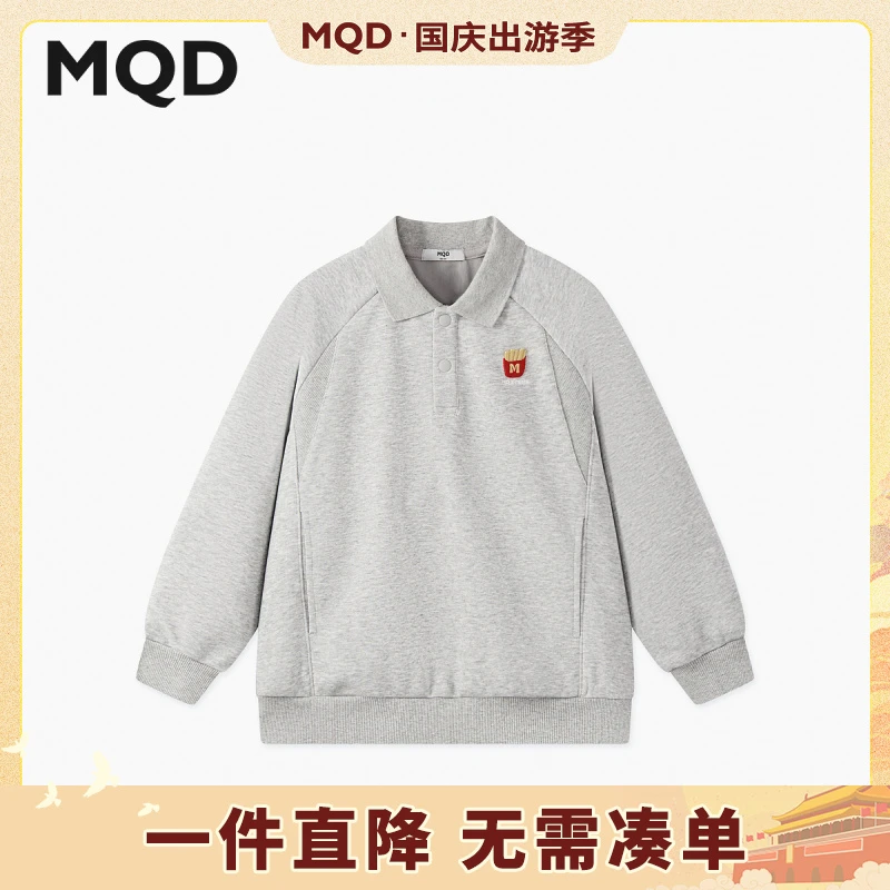 MQD男童25秋新款街潮学院风简约卡通上衣半开襟卫衣跑步9653W0629
