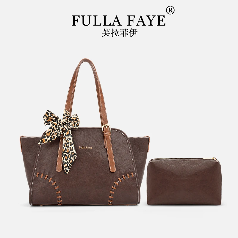 【FU】（带小包）Fulla Faye秋冬新款拼色翅膀包手提斜跨包咖配棕5682
