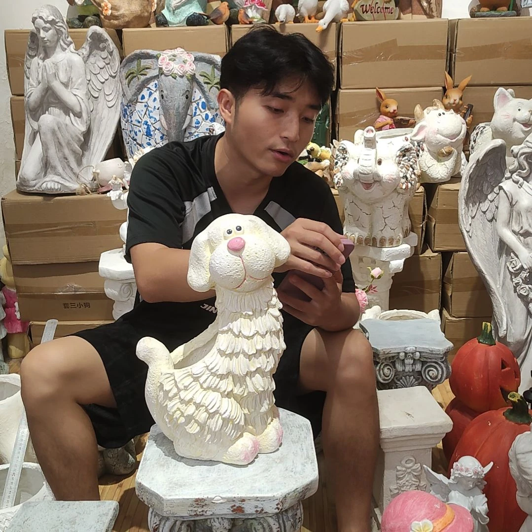 合成树脂奶油狗花盆