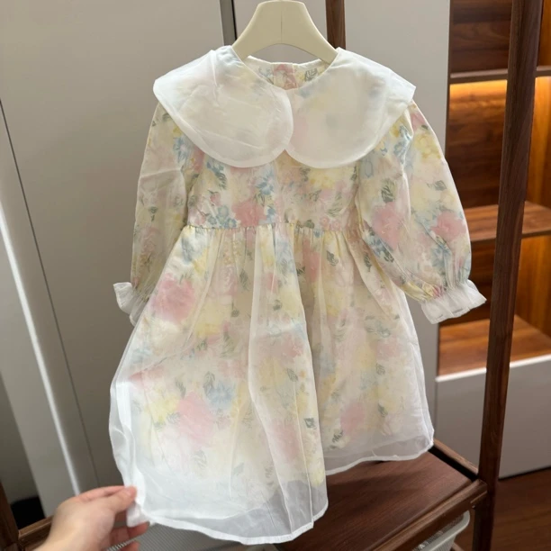 【编号S57】YC3128-09-儿童欧根纱棉布裙粉花-CC+