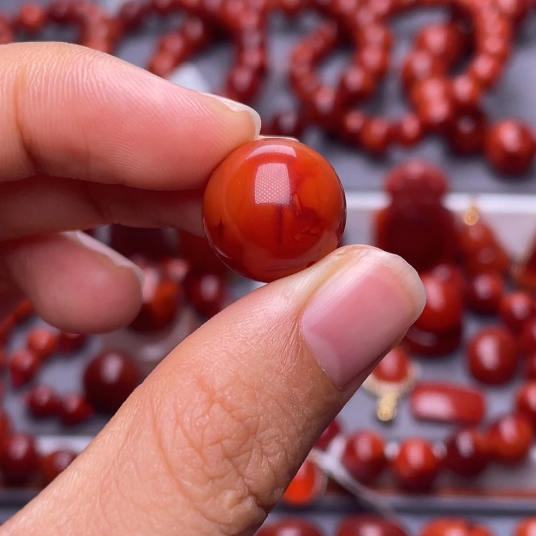 昔***檬南红玛瑙未镶嵌其他天然精品）15mm瓦西柿子满肉虎皮单珠