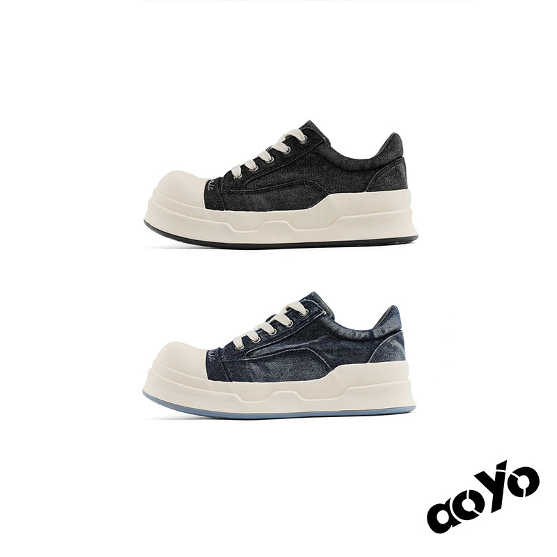 aoyo “破碎系列”牛仔翘头板鞋男Cleanfit厚底鞋增高复古秋冬新款