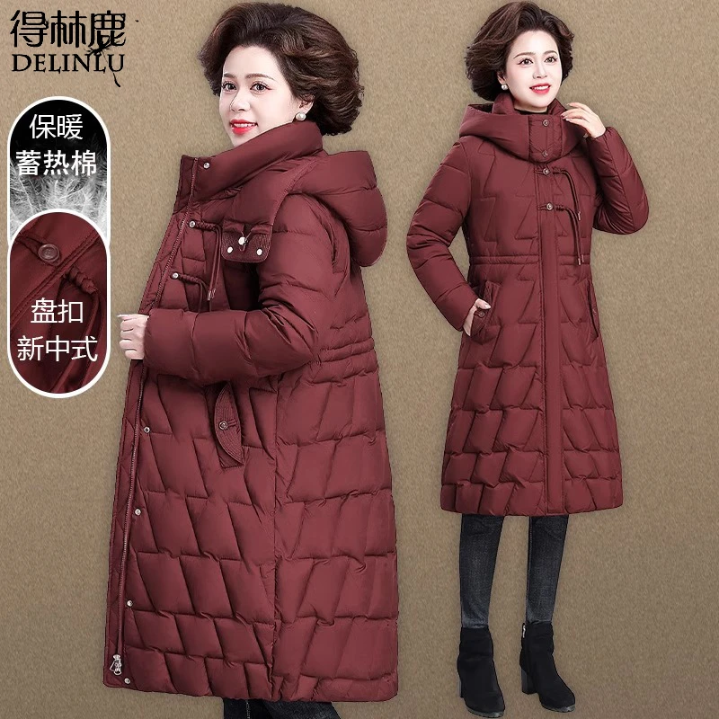 中年妈妈冬季羽绒棉服中长款洋气收腰棉袄中老年人洋气保暖外套