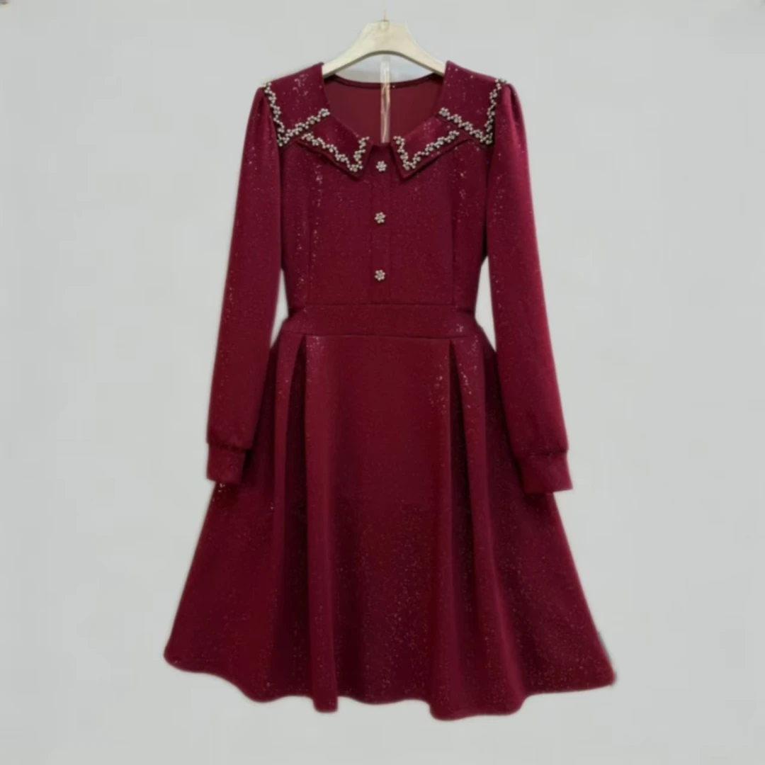 岚岚大码女装新款时尚洋气轻奢显瘦法式精致亮闪闪显瘦连衣裙9830