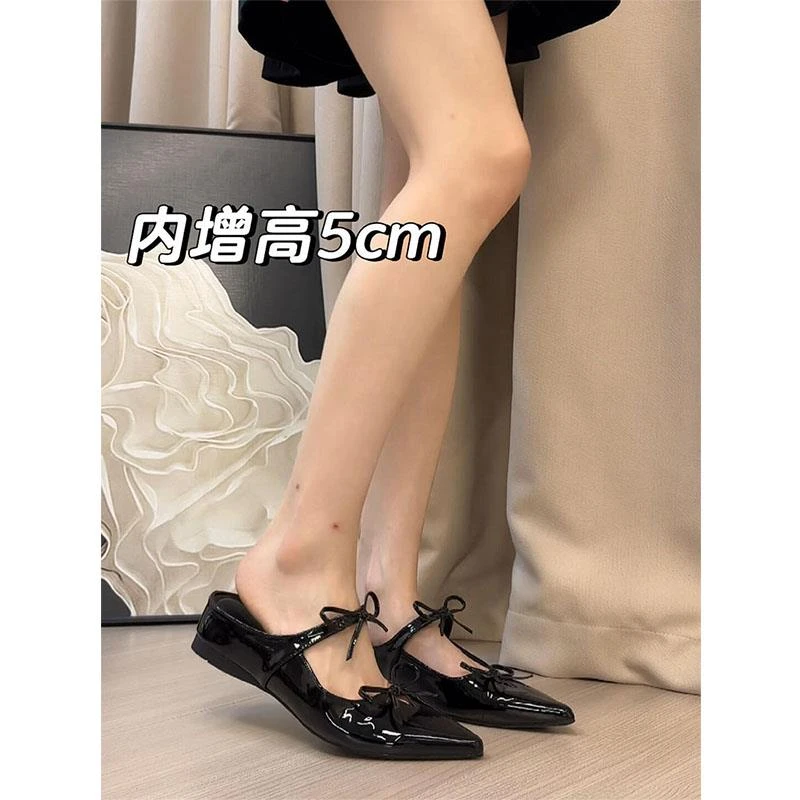 蝴蝶结黑色厚底包头拖鞋女夏天新款高级感配裙子仙女尖头气质单鞋