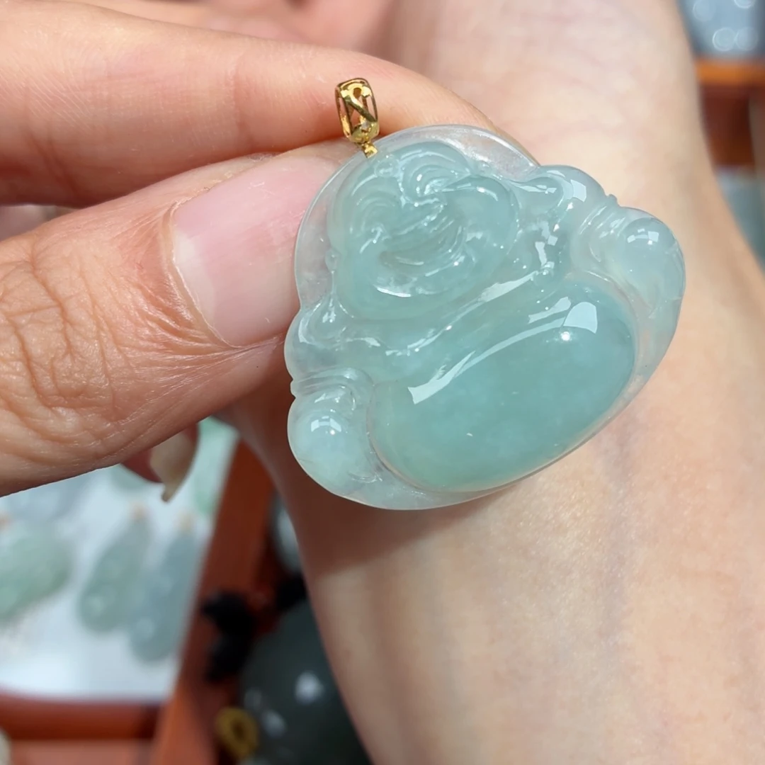 颈饰18K金镶嵌翡翠佛公吊坠卡32/5.8