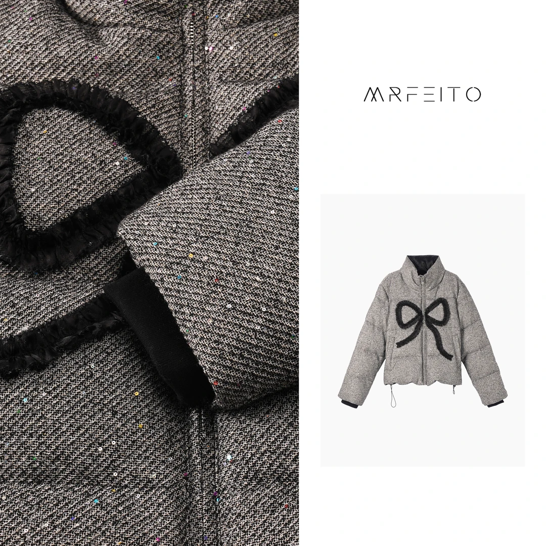 立领亮片蝴蝶结刺绣保暖休闲羽绒服H1119YR01D29383