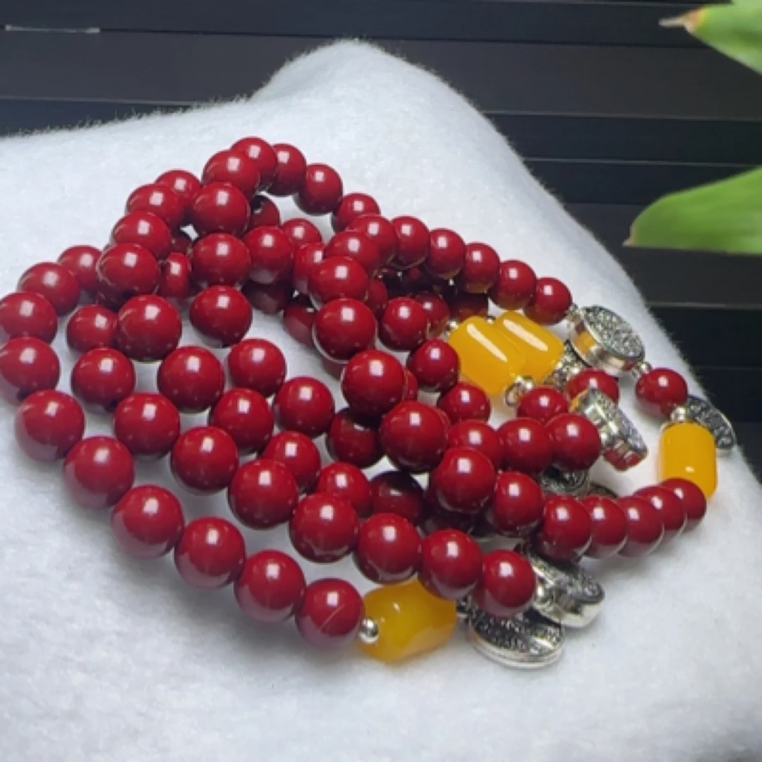 含辰砂工艺品ZS天然辰砂手串五路财神8mm