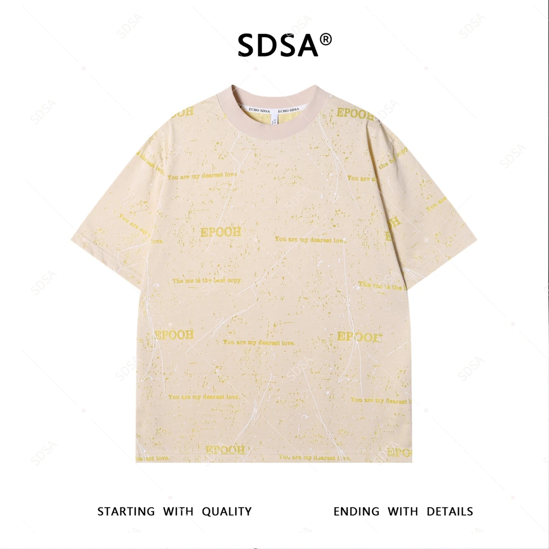 SDSA男士短袖t恤2025新款轻痞帅男装网红款撞色割破字母圆领上衣