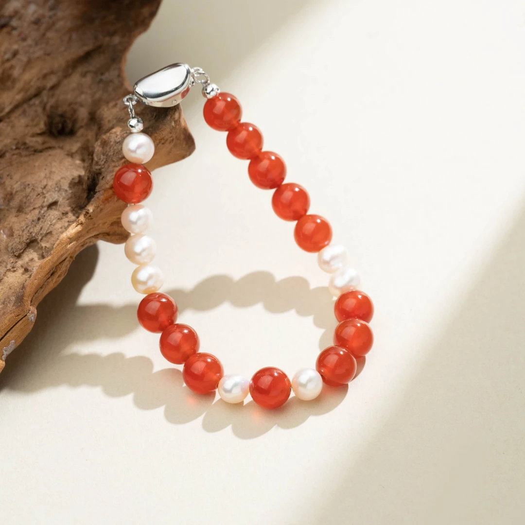 【鸿运加贝】吉兆随身，好运常临 红玛瑙 淡水珍珠手串 原创手串