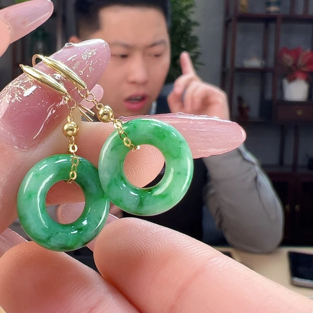 翡翠耳环18K金镶嵌耳环6