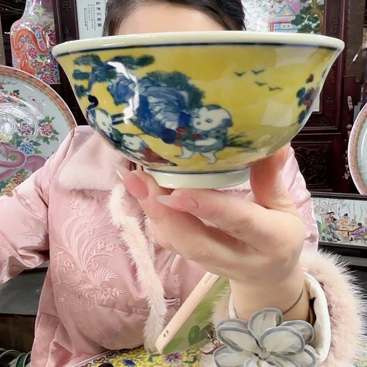 其他陶景德镇高温陶瓷黄底娃娃画片黄希希