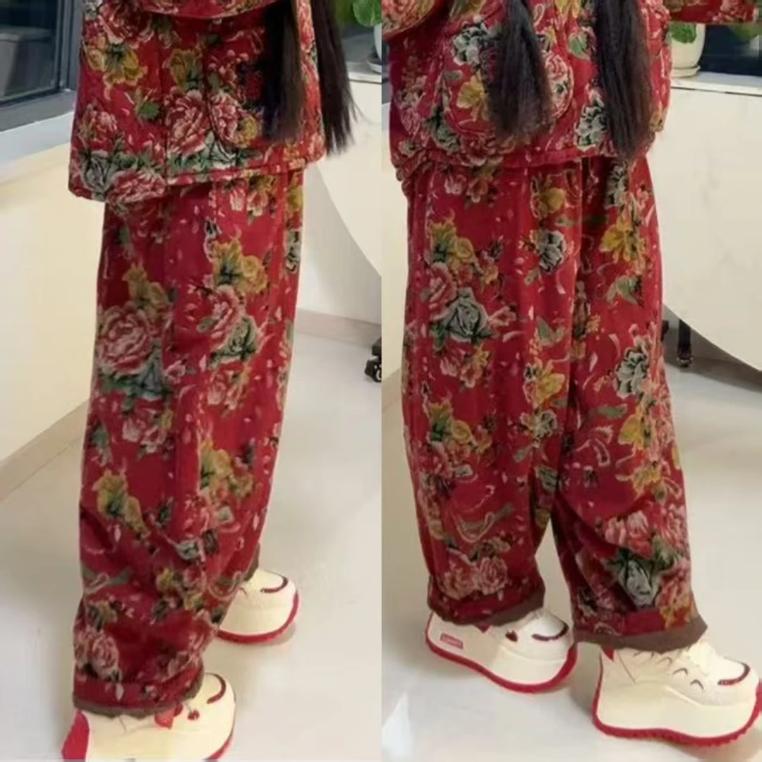 东北大花棉裤子印花唐汉布衣新款D