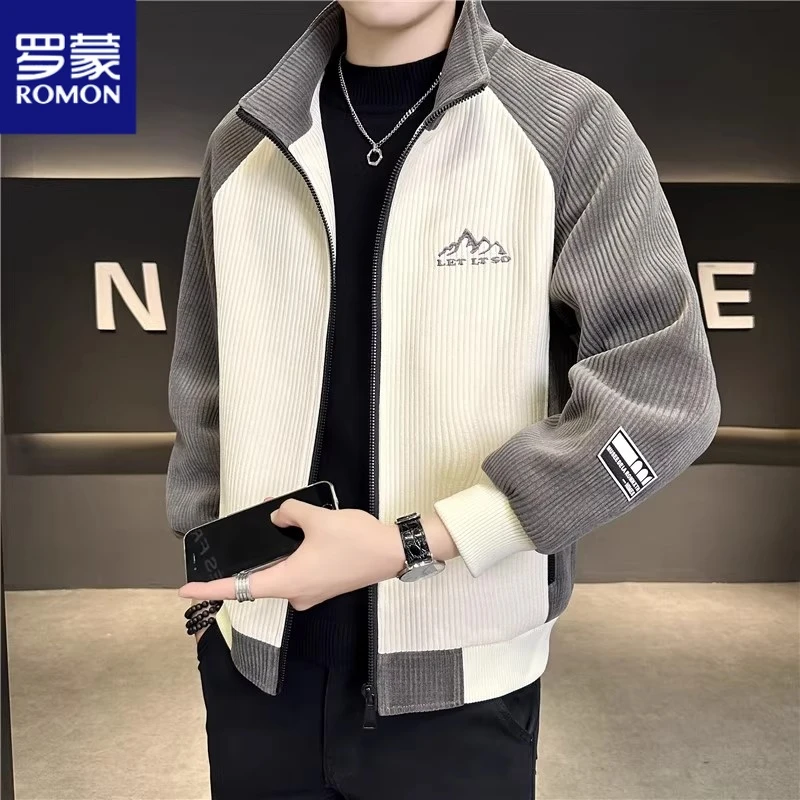 罗蒙秋季新款潮牌高端男士立领夹克时尚潮流百搭休闲修身帅气外套