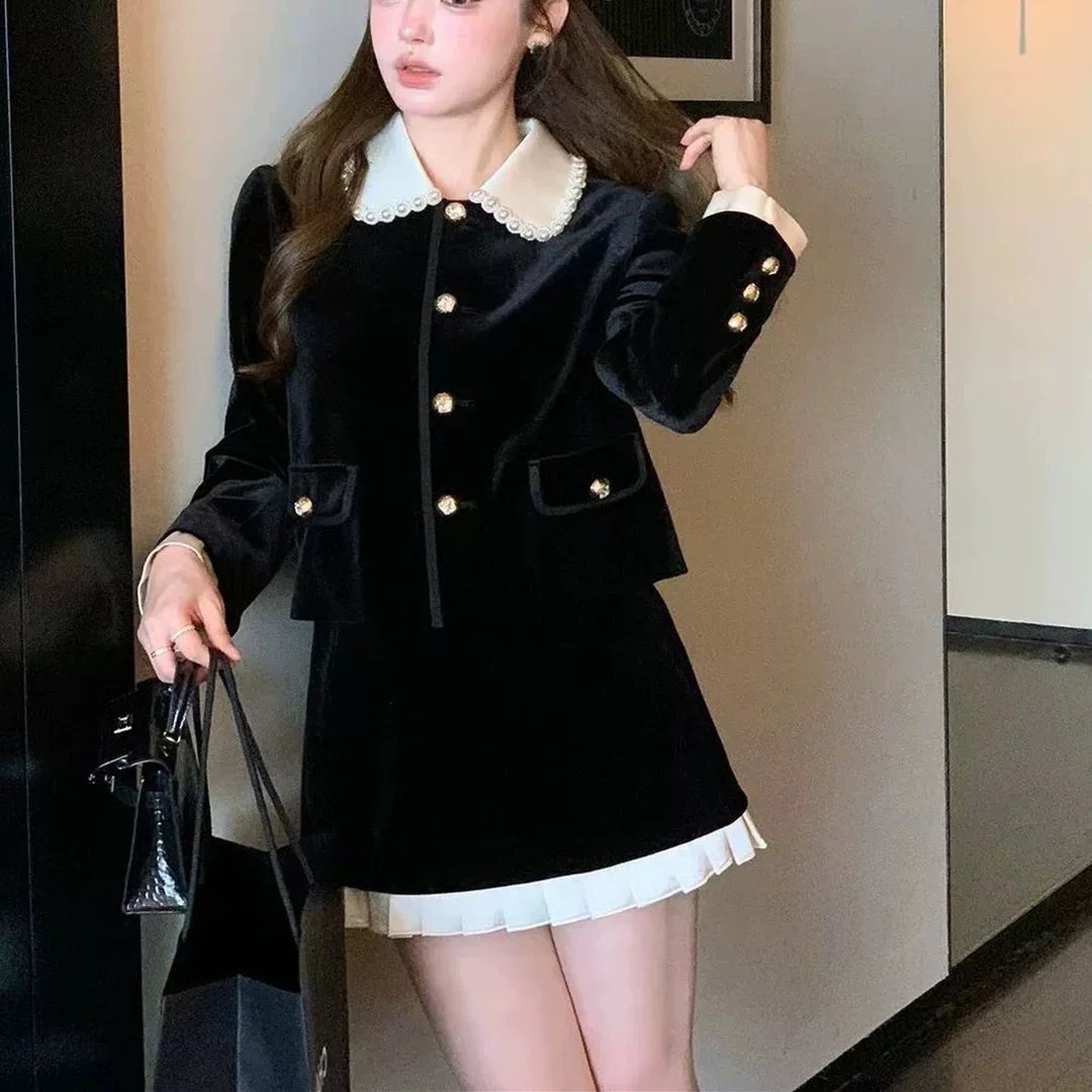 【mimius】U 甜美千金风重工娃娃领撞色外套+裙裤 G07458